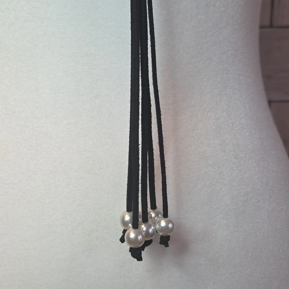 Plunder Black Tassel Necklace with Pearl Accents